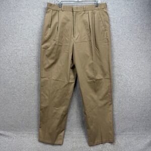 Lands End Pants Mens 38x32 Khaki Tan Pleated Chino Dress Slacks Trousers